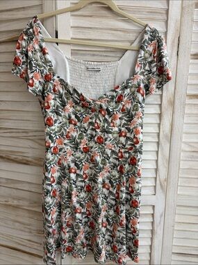 Abercrombie & Fitch Floral Puff Sleeve Mini Dress with Sweetheart Neckline